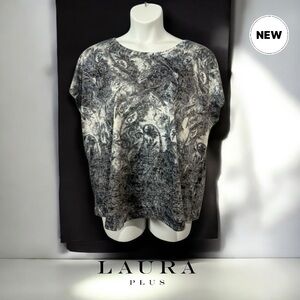 NWOT, Laura Plus, Plus-Size Blouse With Shimmering Stones, 3X, Gray, White